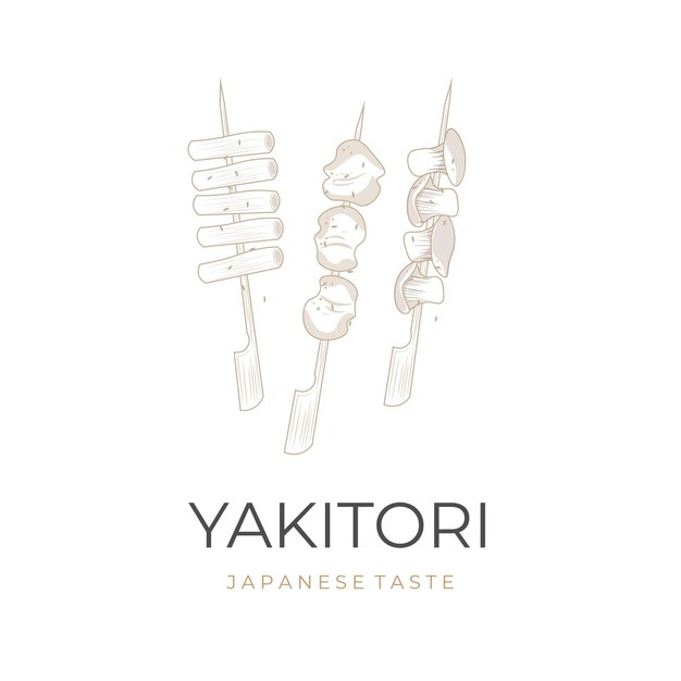 Logotipo de ilustración vectorial de arte lineal Yakitori