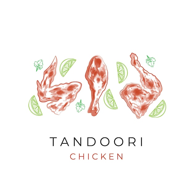 Vector logotipo de ilustración vectorial arte de líneas simples comida india pollo tandoori o pollo tikka