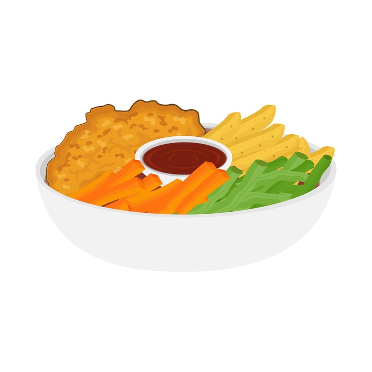 Vector logotipo de ilustración vectorial bistec de pollo crujiente con salsa de barbacoa separada