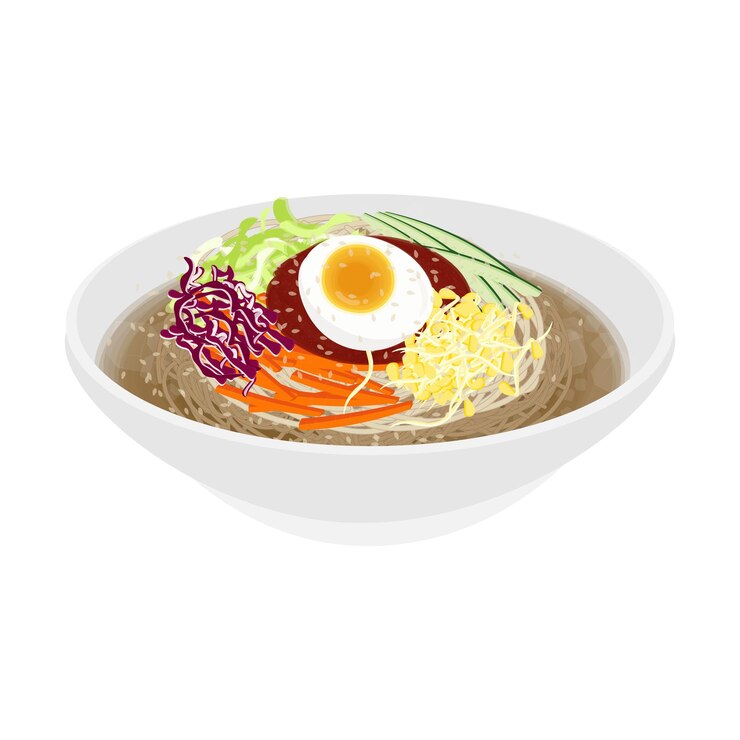 El logotipo de la ilustración vectorial del clip art coreano picante Chewy Noodles jjolmyeon en un cuenco