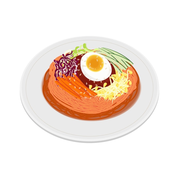 El logotipo de la ilustración vectorial El clip art delicioso coreano frío picante Los fideos masticables jjolmyeon
