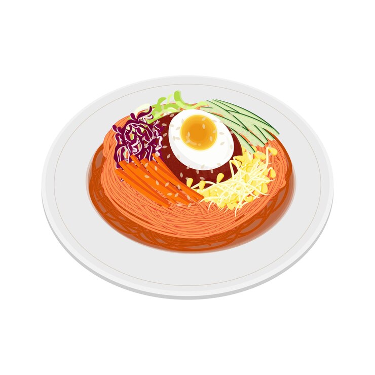 El logotipo de la ilustración vectorial El clip art delicioso coreano frío picante Los fideos masticables jjolmyeon