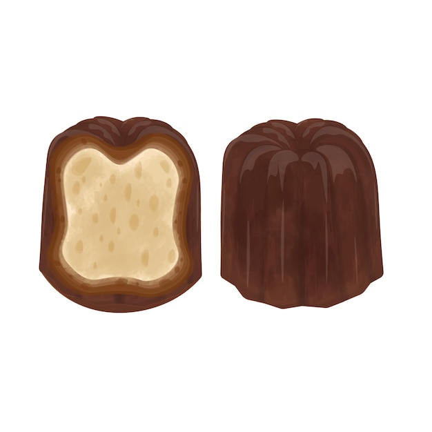 Logotipo de ilustración vectorial Clip art entero y medio pastel francés Canele