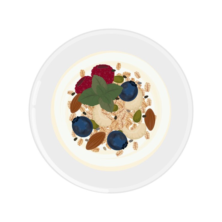 Logotipo de ilustración vectorial Clip art Vista superior Muesli con leche y bayas