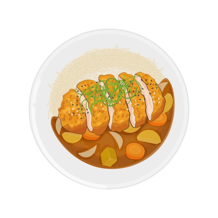 Vector logotipo de ilustración vectorial clip art vista superior pollo katsu curry con arroz