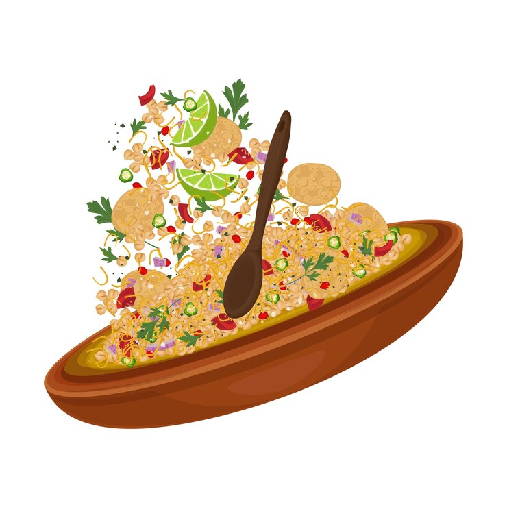 El logotipo de la ilustración vectorial Clipart Levitation Papdi Chaat o Papri Chaat o Dahi papri Chaat