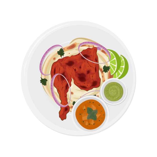 Logotipo de ilustración vectorial comida picante india pollo tandoori o pollo tikka