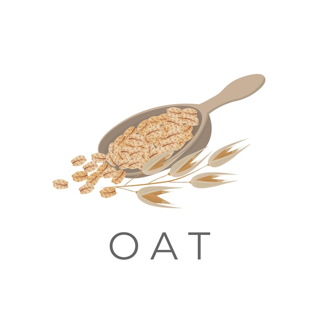 Logotipo de ilustración vectorial de copos de avena en una cuchara de madera