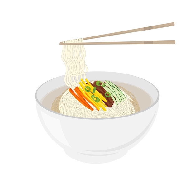 Logotipo de ilustración vectorial Corea del Sur fideos de banquete tradicionales o Janchi Guksu