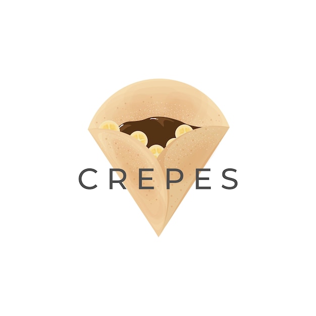 Logotipo de ilustración vectorial de crepes finos y deliciosos con relleno de frutas de chocolate y plátano