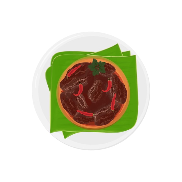 Vector el logotipo de la ilustración vectorial de la deliciosa carne picante de res rendang