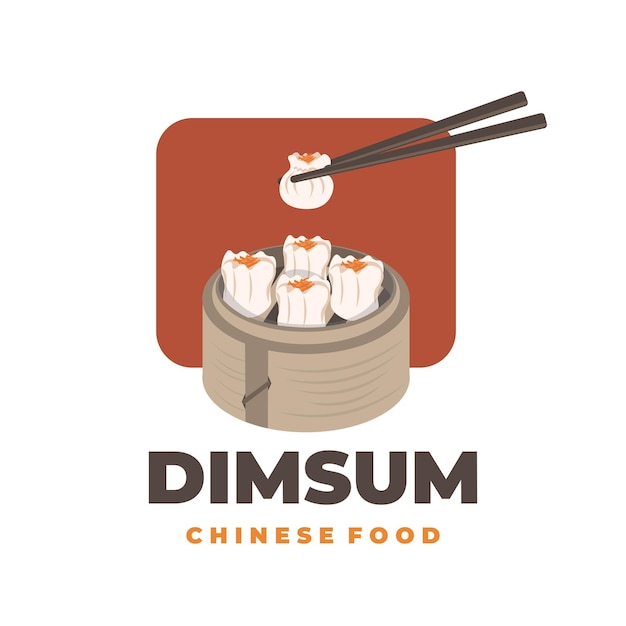 Logotipo de ilustración vectorial de empanadillas Shumai Dim Sum listas para comer con palillos