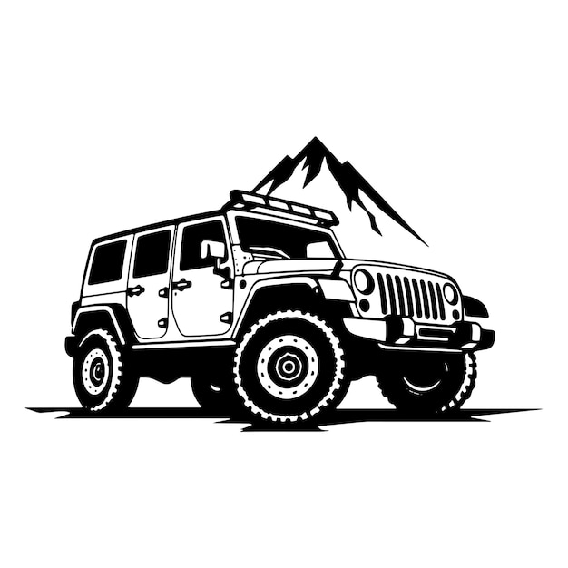 Vector un logotipo de ilustración vectorial de jeep trasero con fondo blanco