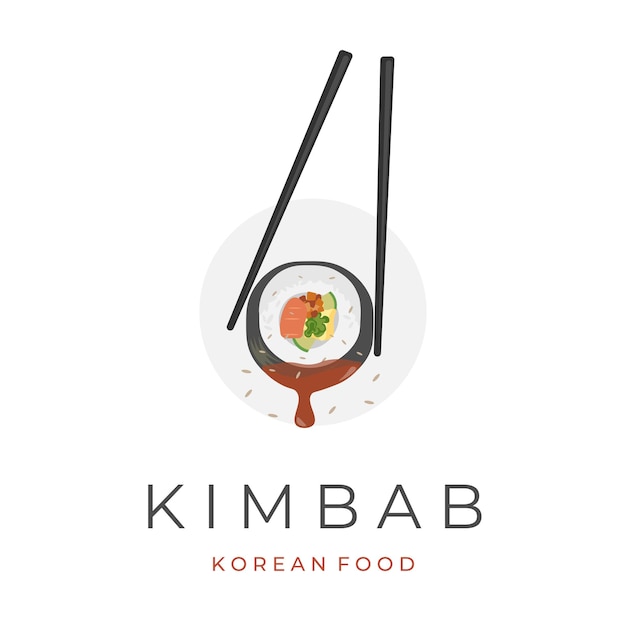 Logotipo de ilustración vectorial Kimbap Gimbab con palillos bañados en salsa