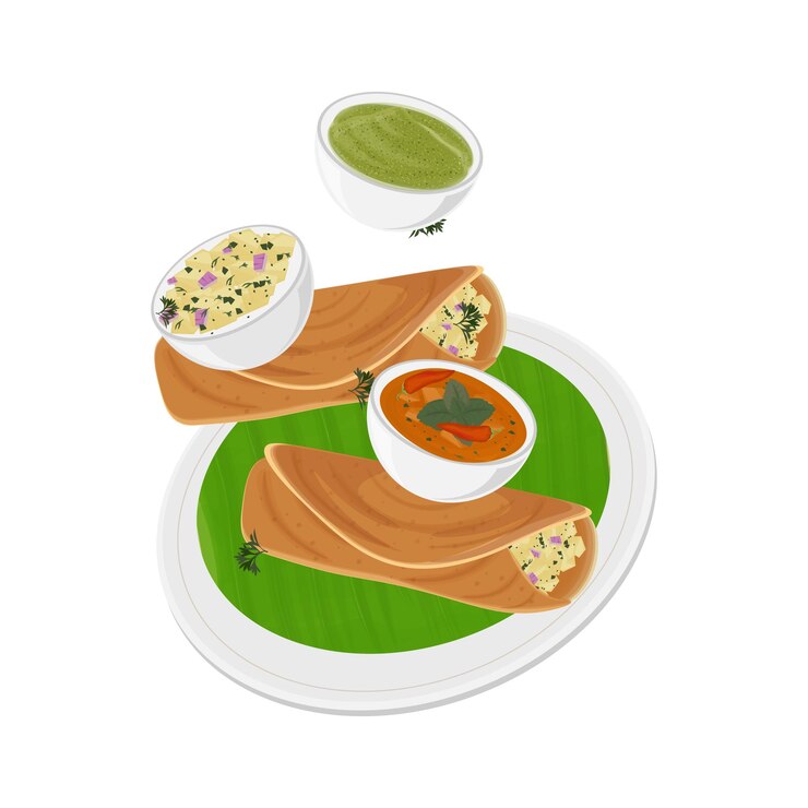 Logotipo de ilustración vectorial Levitación Masala dosa en hoja de plátano