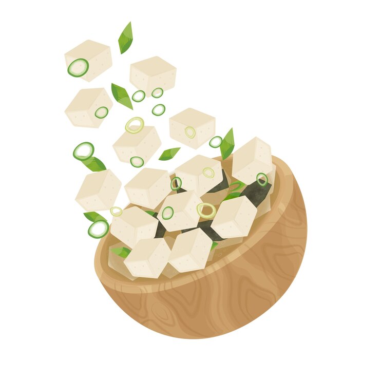 Logotipo de ilustración vectorial Levitación sopa de miso japonesa en un cuenco de madera