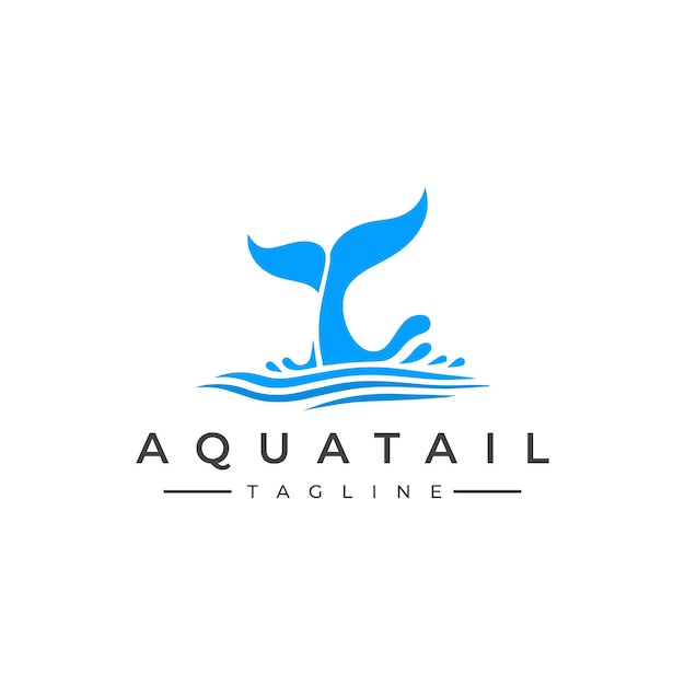 Un logotipo de ilustración vectorial minimalista de un icono de cola de ballena que emerge del agua