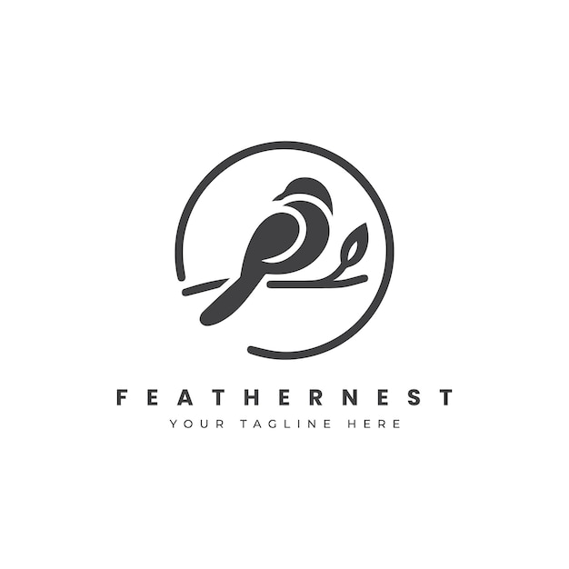 Un logotipo de ilustración vectorial minimalista de un pájaro estilizado encaramado en un icono de logotipo de rama simple