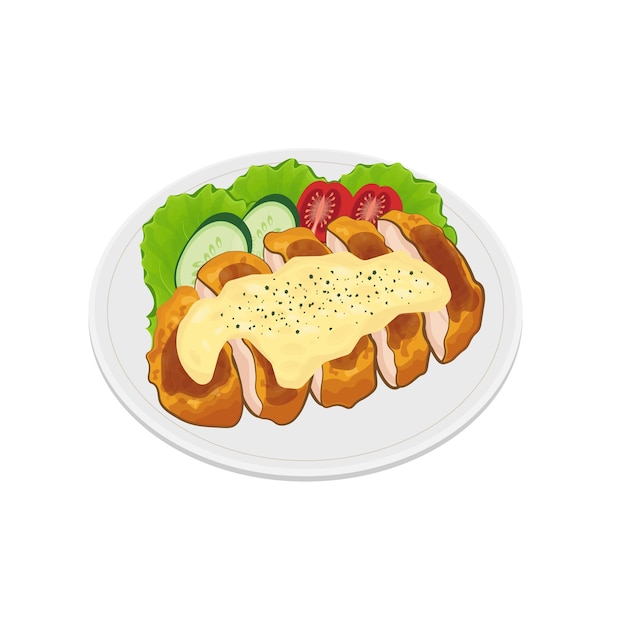 Vector logotipo de ilustración vectorial nanban de pollo japonés con verduras frescas