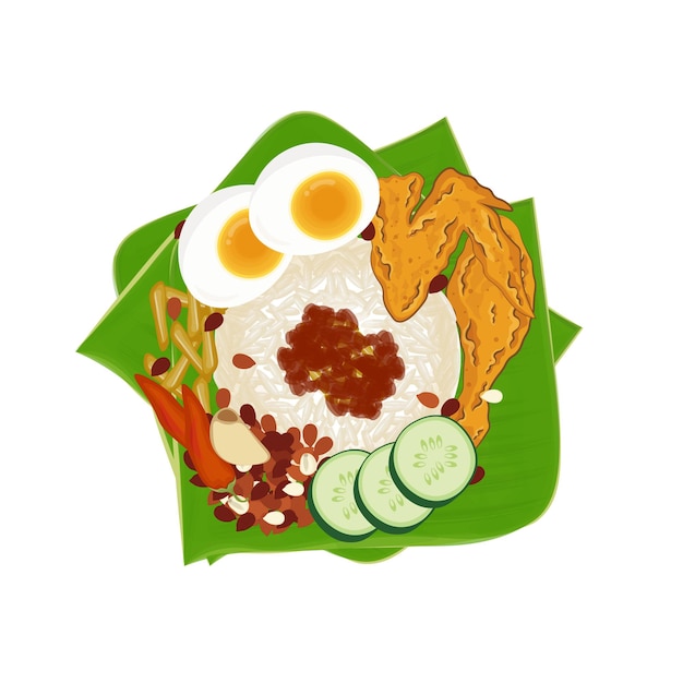 Vector el logotipo de la ilustración vectorial nasi lemak en la hoja de plátano