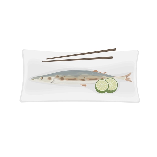 Logotipo de ilustración vectorial de pescado Sanma japonés a la parrilla