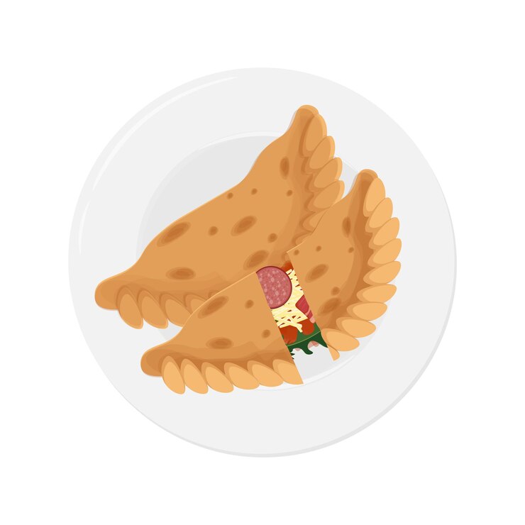 Logotipo de ilustración vectorial de la pizza Calzone o la pizza plegada en un plato
