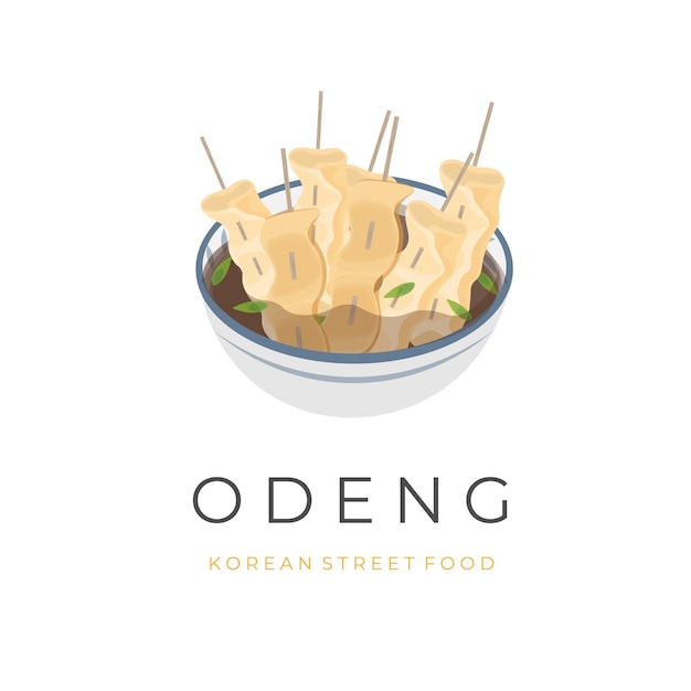 Logotipo de ilustración vectorial de sopa Odeng Eomuk servido en un tazón