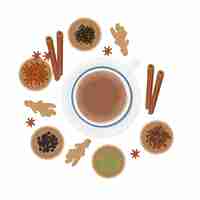 Vector logotipo de ilustración vectorial de té indio o karak milk chai té indio con varias hierbas