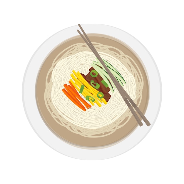 El logotipo de la ilustración vectorial de la vista superior Janchi Guksu Banquet Noodles