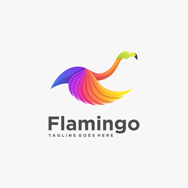 Logotipo Ilustración Volando Flamingo Gradiente Colorido
