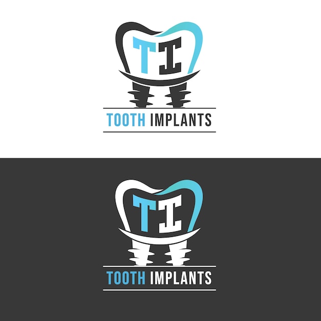 Vector logotipo de implantes dentales con alfabetos creative ti en su interior