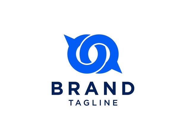 Logotipo infinito de comunicación. Estilo redondeado lineal de burbujas de discurso de movimiento azul.