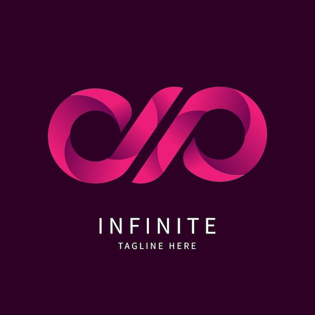 Logotipo infinito creativo. Diseño de logotipo degradado moderno. Fondo morado aislado