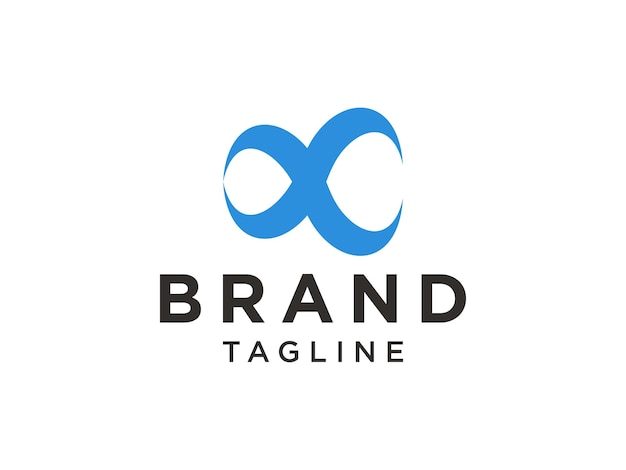 Logotipo infinito moderno. Ola de mar azul con combinación de líneas de rayas geométricas negras.