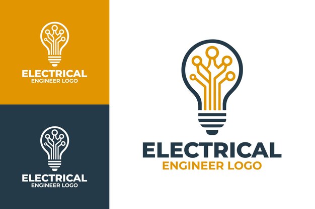 Logotipo de ingeniero eléctrico azul y amarillo Diseño audaz y dinámico para servicios eléctricos