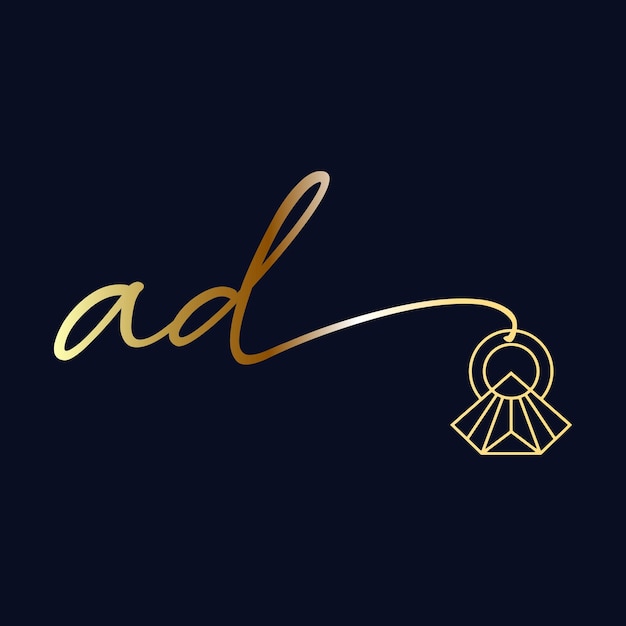 Logotipo inicial de AD Plantilla de vector de logotipo de joyería de escritura a mano de boda