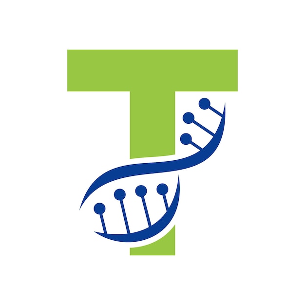 Logotipo inicial de ADN en la letra T plantilla vectorial para el símbolo de atención médica