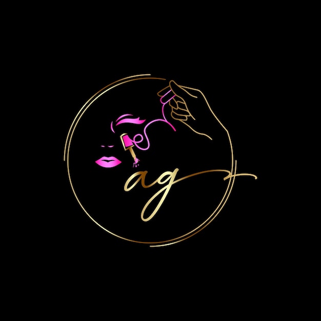 Logotipo inicial ag, clavos, plantilla de vector de belleza de spa de cosméticos de lujo