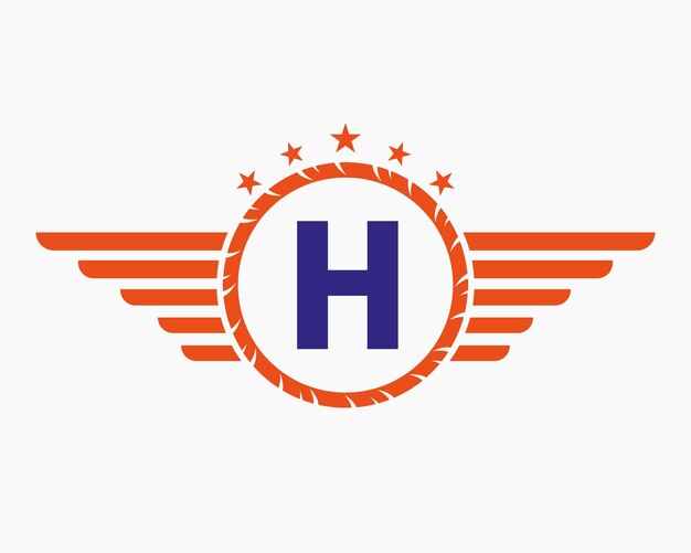 Logotipo inicial del ala en la letra H para el logotipo de transporte con estrella y símbolo de velocidad