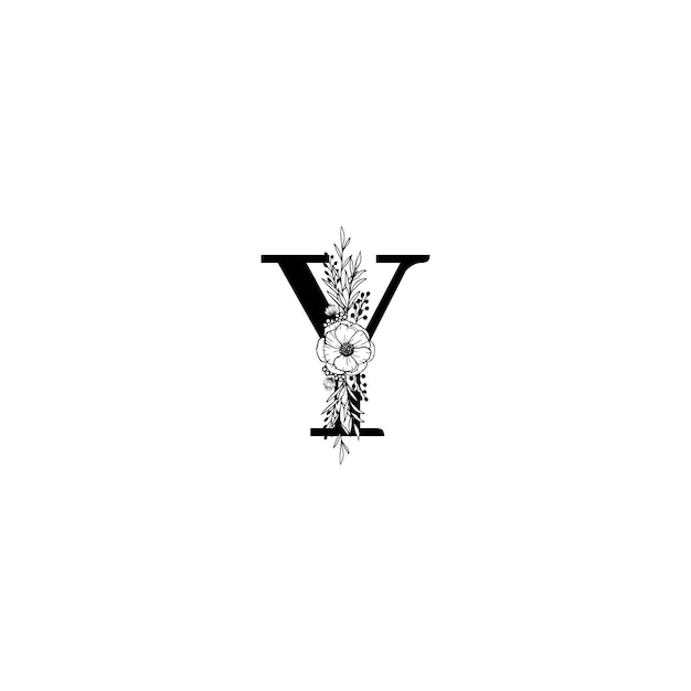 Logotipo inicial del alfabeto floral Y Letras vectoriales del monograma botánico del alfabeto floral negro con negro