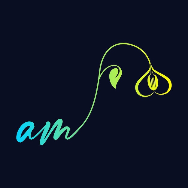 Logotipo inicial de AM Restaurante aislado abstracto, plantilla de vector de alimentos
