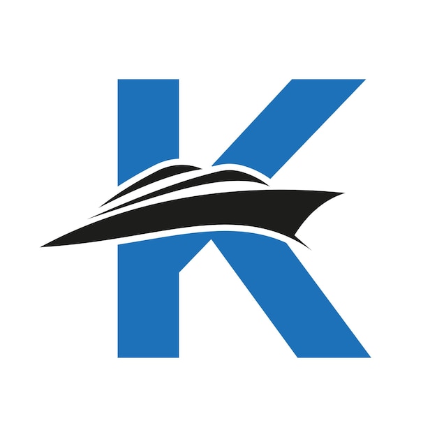 Logotipo inicial del barco en la letra K Signo de la Armada con plantilla vectorial del símbolo del barco
