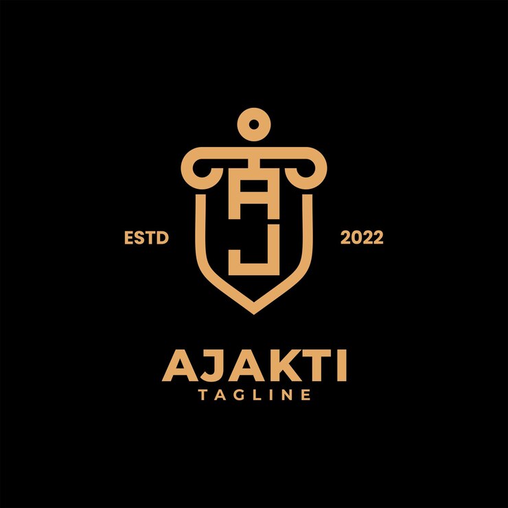 Vector logotipo inicial del bufete de abogados con la letra aj