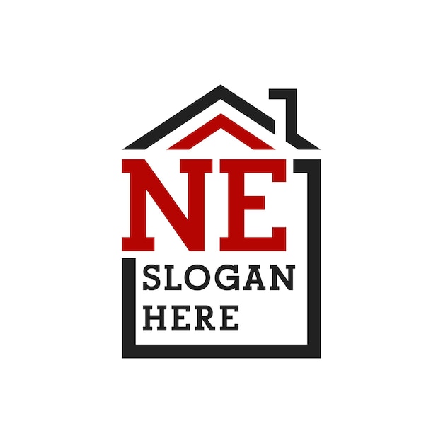 El logotipo inicial de la casa de NE para la cubierta de la letra NE Logotipo de bienes raíces