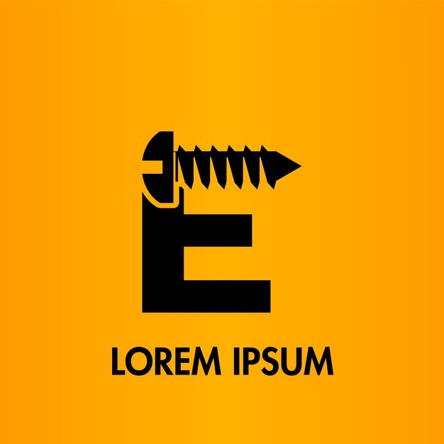 Logotipo inicial de clavo de tornillo de letra E