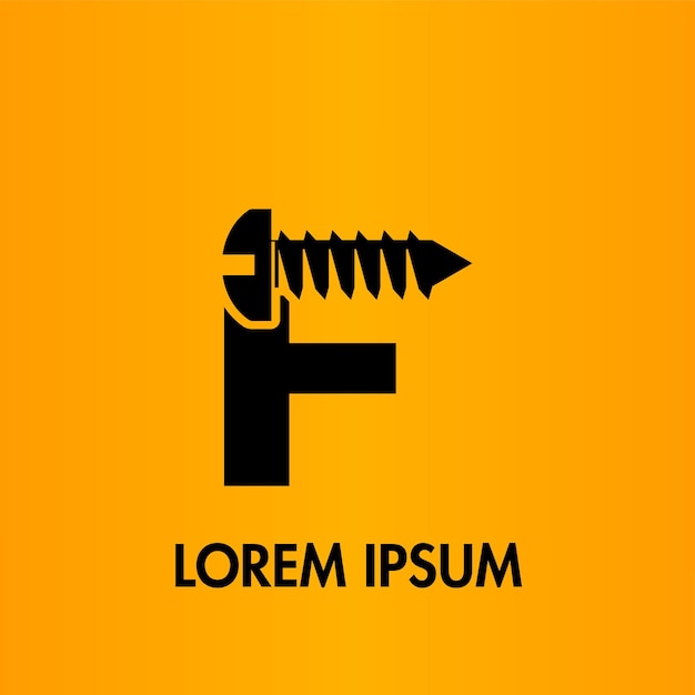 Logotipo inicial de clavo de tornillo de letra F