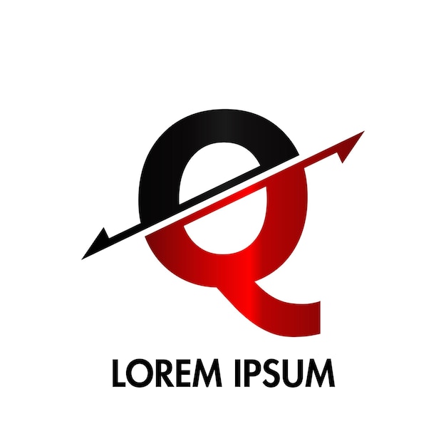 Logotipo inicial de cruz de línea de flecha de letra Q