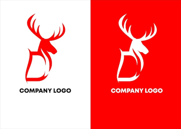 Logotipo inicial d combinado con ciervo para plantilla de logotipo