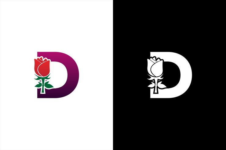 Logotipo inicial D Rose Letra D con rosa para el logotipo de belleza y moda Beauty Rose Logo
