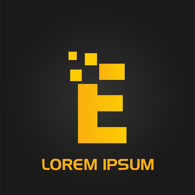 Logotipo inicial de estilo de flujo de píxeles de letra E